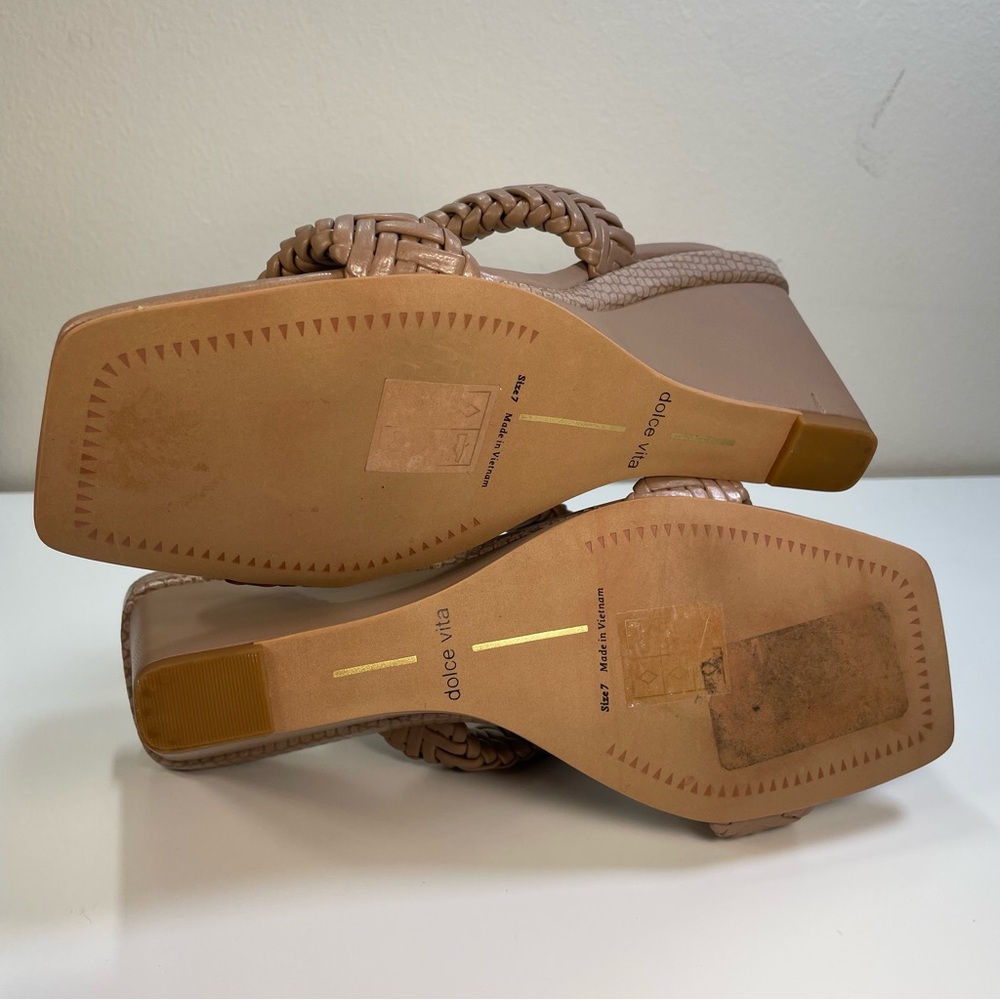 DOLCE VITA Sahale Braided Wedge Sandals Cafe Brown Square Toe Size 7 Boho Chic - Picture 9 of 11